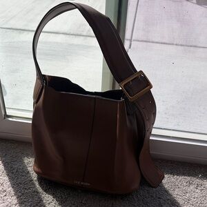 NWOT Steve Madden Chestnut Brown Pebbled Leather Shoulder Bag with Wide Strap